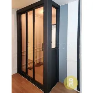 [바른도어]23번 ㄱ자중문 파티션 초슬림3연동 블랙 브론즈 강화유리