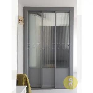 [바른도어]71번 초슬림3연동중문 고시형 연그레이 모루세로강화유리a