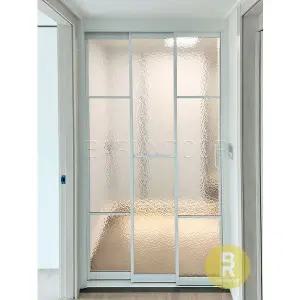 [바른도어]54번 초슬림3연동중문 유리분할형 화이트 아쿠아강화유리a