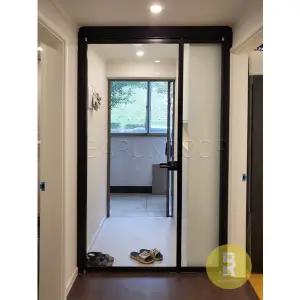 [바른도어]31번 90도 초슬림비대칭여닫이중문 블랙 투명강화유리(기타손잡이호환불가)