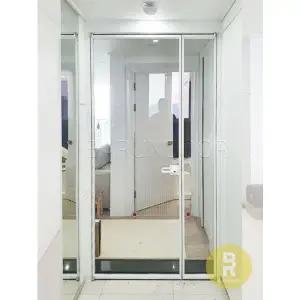 [바른도어]15번 90도 초슬림비대칭여닫이중문 화이트 투명강화유리(기타손잡이호환불가)