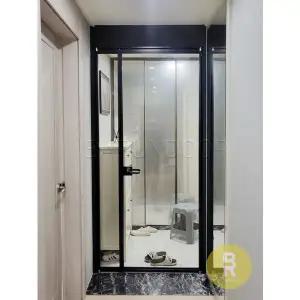 [바른도어]28번 90도 초슬림비대칭여닫이중문 블랙 투명강화유리(기타손잡이호환불가)