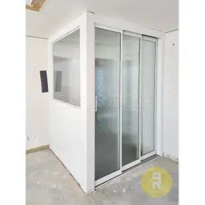 [바른도어]68번 ㄱ자중문 파티션 초슬림3연동 화이트 플루트강화유리