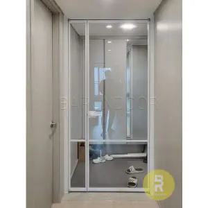 [바른도어]40번 90도 초슬림비대칭여닫이중문 띠분할형 화이트 투명강화유리(기타손잡이호환불가)