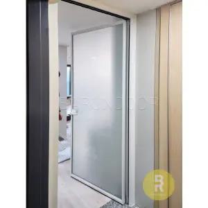 [바른도어]41번 90도 초슬림싱글여닫이중문 화이트 샤틴투명강화유리(기타손잡이호환불가)