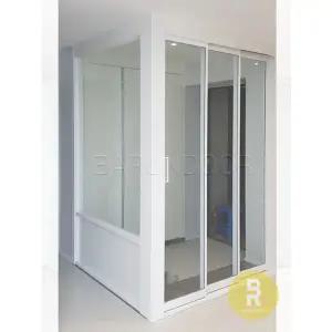[바른도어]47번 ㄱ자중문 파티션 초슬림3연동 화이트 투명강화유리
