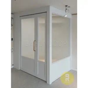 [바른도어]70번 ㄱ자중문 파티션 비대칭양개스윙 고시형 유백화이트 모루세로강화유리