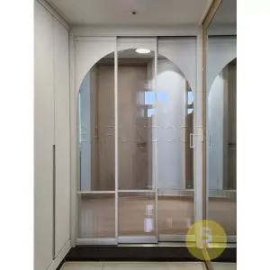 [바른도어]91번 초슬림3연동중문 아치형 화이트 모루세로강화유리a