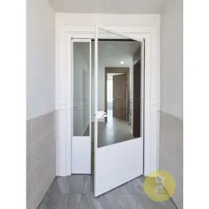 [바른도어]52번 90도 초슬림비대칭여닫이중문 화이트 투명강화유리