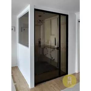 [바른도어]75번 ㄱ자중문 파티션 90도 초슬림여닫이 블랙 브론즈강화유리