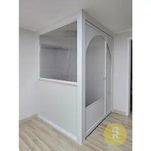 [바른도어]80번 ㄱ자중문 파티션 초슬림유압 비대칭양개스윙 아치형 고시형 화이트 투명강화유리a