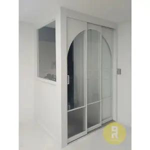[바른도어]79번 ㄱ자중문 파티션 초슬림3연동 아치형 고시형 투명+모루세로강화유리