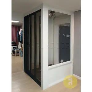 [바른도어]69번 ㄱ자중문 파티션 초슬림3연동 화이트+블랙 브론즈강화유리