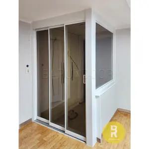 [바른도어]65번 ㄱ자중문 파티션 초슬림3연동 화이트 브론즈강화유리