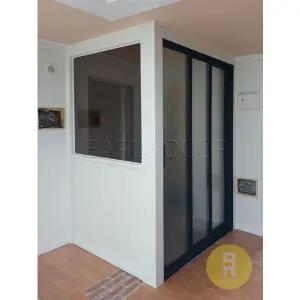 [바른도어]72번 ㄱ자중문 파티션 초슬림3연동 유백화이트 아쿠아+브론즈강화유리