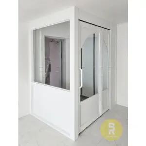 [바른도어]78번 ㄱ자중문 파티션 폴딩스윙 아치형+고시형 화이트 투명강화유리