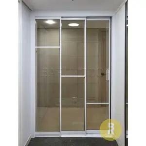 [바른도어]14번 초슬림3연동중문 띠분할형 화이트 브론즈강화유리a