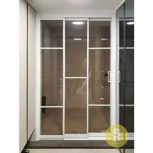 [바른도어]11번 초슬림3연동중문 띠분할형 화이트 브론즈강화유리a