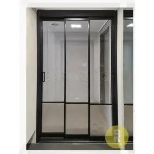 [바른도어]13번 초슬림3연동중문 유리고시형 블랙 투명+샤틴투명강화유리a