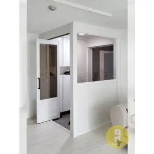 [바른도어]08번 ㄱ자중문 파티션 폴딩스윙 펄화이트 브론즈강화유리