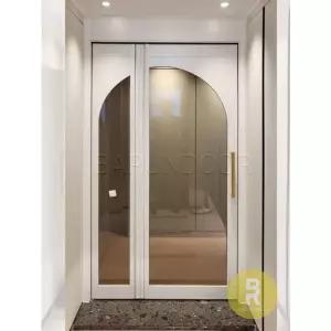 [바른도어]35번 폴딩스윙중문 아치형 화이트 브론즈강화유리