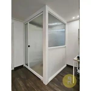 [바른도어]82번 ㄱ자중문 파티션 초슬림유압 비대칭양개스윙 화이트 모루세로강화유리a