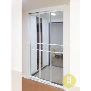 [바른도어]16번 초슬림3연동중문 띠분할형 화이트 투명강화유리a