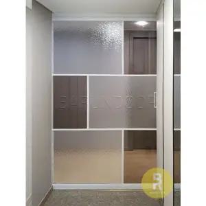 [바른도어]17번 원슬라이딩중문 유리분할형 화이트 브론즈+아쿠아강화유리