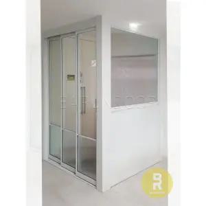 [바른도어]25번 ㄱ자중문 파티션 초슬림3연동 화이트 투명+모루세로강화유리