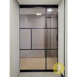 [바른도어]09번 원슬라이딩중문 띠분할형 블랙 투명강화유리