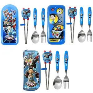 어린이 수저 세트 숟가락 젓가락 포크 케이스 스텐 교정 연습용 아동 유아 키즈 헬로카봇