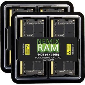 네믹스 RAM 64GB 4X16GB DDR4 2666MHZ 2Rx8 1 2V CL19 260핀 ECC 언버퍼링 SODIMM NAS 메모리 키트, D4ECSO-2666-16G 호환
