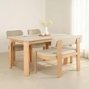 스코나 네브라 애쉬원목 포세린 세라믹 160cm 4인 식탁세트(벤치1개+의자2개)