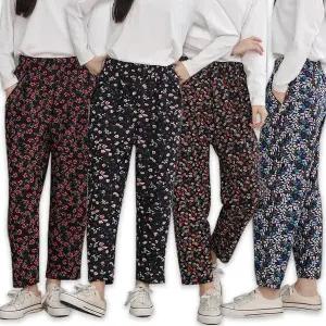 촌캉스 여성 꽃무늬 기모바지 융털 몸빼바지 겨울 작업복