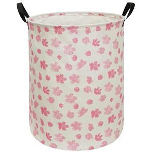 ACMUUNI 19.7인치 핑크 플라워 캔버스 의류 세탁 바구니 손잡이 포함, 어린이 소년 소녀 장난감 방 장식 침실 유아 가정 선물 보관함 (꽃)