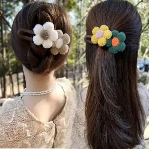 [콩심팥심]포니테일 올림머리 예쁜 털꽃 액세서리 집게핀 헤어핀