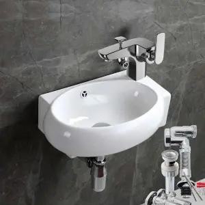 고품질 원형 미니세면기 HDL002+원홀겸용수전+부속4종 세트 (WA3378B)