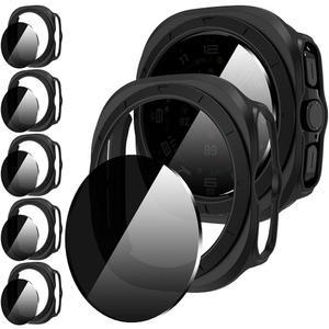 삼성 갤럭시 워치용 수오만 5+5 팩 7/8 울트라 47mm (2024/2025) 케이스, [안티피핑] 9H 강화 유리 프라이버시 화면 보호기+ 올라운드 PC 매트 보호 커버 범퍼