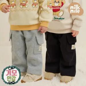[밀크마일] 바닐라베어카고와이드쭈리기모팬츠