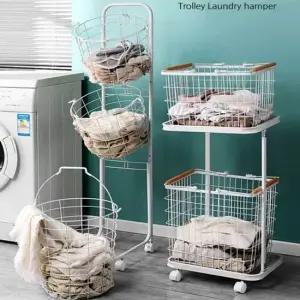 스틸 이동형 빨래 바구니 2단 3단 철제 메쉬 트롤리 세탁 분리수거 자재