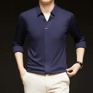 남성 데일리룩 폴라티 가위넥 폴라셔츠 봄가을 캐주얼 노라인 솔리드 긴팔 티셔츠 상의 힛템