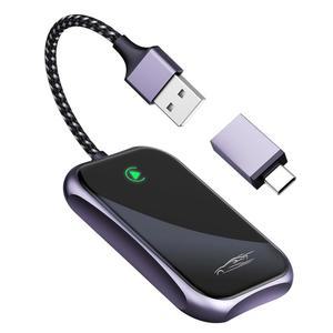 무선 카플레이 어댑터, 2025 업그레이드, 용 유선에서 어댑터로 변환, 카플레이용 오토 커넥트 동글, 2016년부터 차량용 블루투스 지연 제어, iOS 10+, 블랙