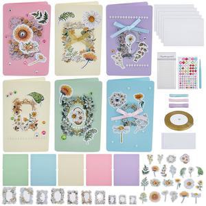 위비디 15세트 DIY 꽃 액자 카드 만들기 키트 5가지 색상 빈티지 빈 봉투 스티커 생일 어머니의 날 초대장 선물용 컬러 인사말