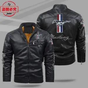 가죽 자켓 재킷 외투 점퍼 잠바 캐주얼 머스탱 스포츠카 로고 방풍 겨울용 기모 남자 남성 PU 단색 레이싱