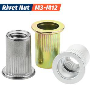 미터법 리벳 너트 플랫 아연 스테인레스 노란색 스레드 스틸 M12 M4 M5 M6 리브 인서트 M8 M10 304 M3 알루미늄