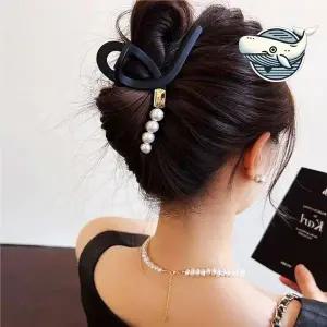 세련된 여성 집게핀 골드 하프 진주 매트 장식