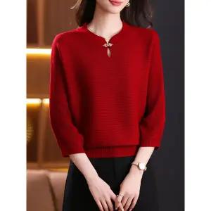 빨간색 니트티 니트 빨강 빨간 크리스마스 중년여성복 시어머니 웨딩원피스 드레스 7부 레드 탑 어머니 봄