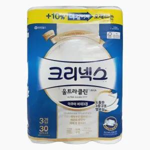 크리넥스 울트라클린 화장지 3겹 30m 30롤 화이트비데 물에 잘 녹는 휴지