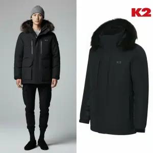 [백화점 출고] K2 패딩 남자 부스트 임페리움 다운 다크 차콜 라쿤 퍼 털 후드 탈부착 숏 점퍼 자켓