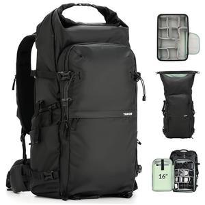 사진작가를 위한 TARION 대형 카메라 백팩 - 16인치 노트북 수납공간과 측면 접근성, 조절 가능한 허리 스트랩 및 레인 커버(Xprober)가 포함된 35L 확장형 DSLR 방수